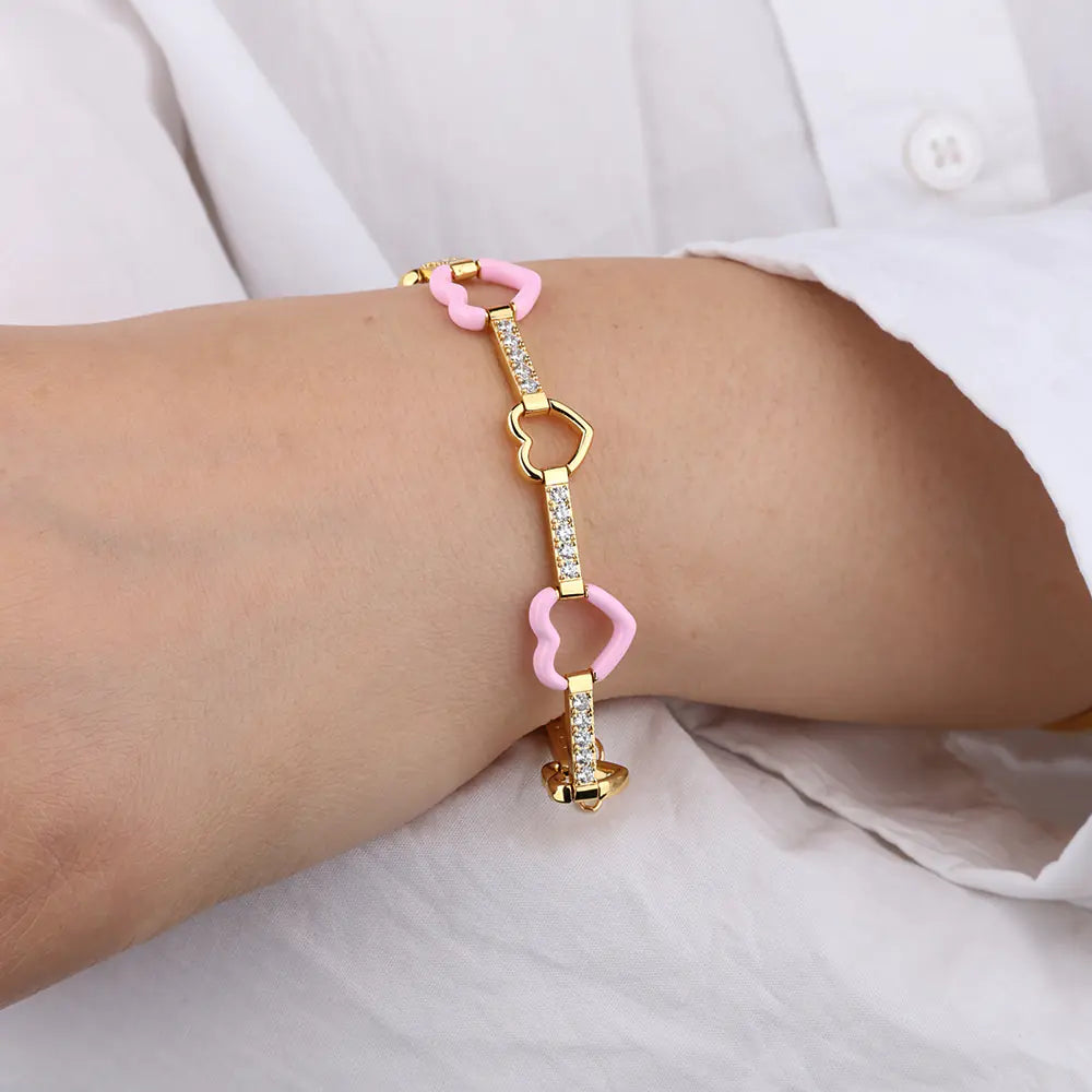 Pink Love Heart Oil Drop Bracelet