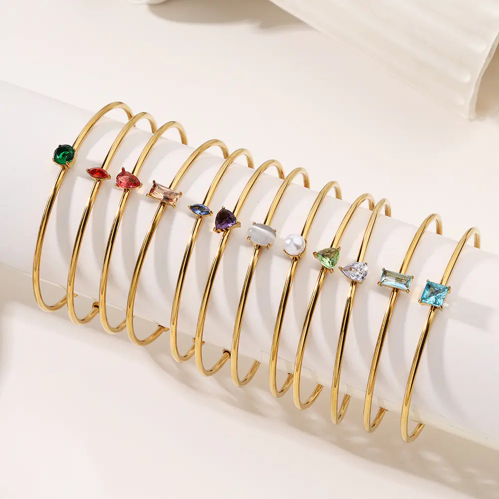 Customizable Stainless Steel Twelve Month Birthstone Bracelet