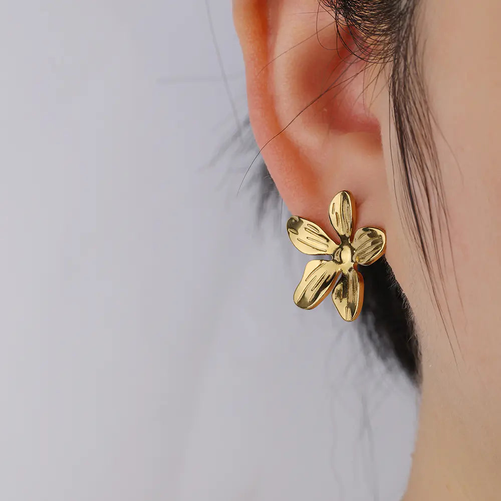Gold Plated 316L Stainless Steel Flower Earrings