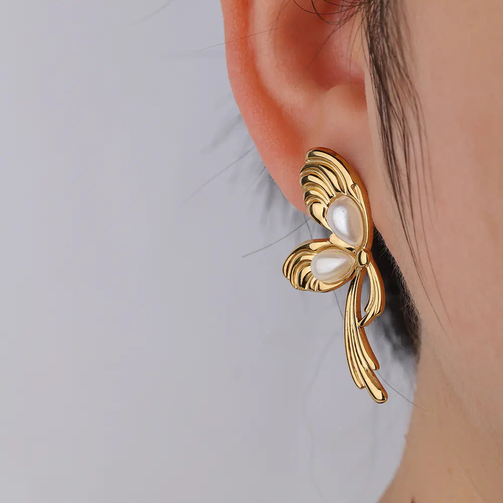 Stainless Steel Pearl Elegant Retro Hypoallergenic Bow Earrings