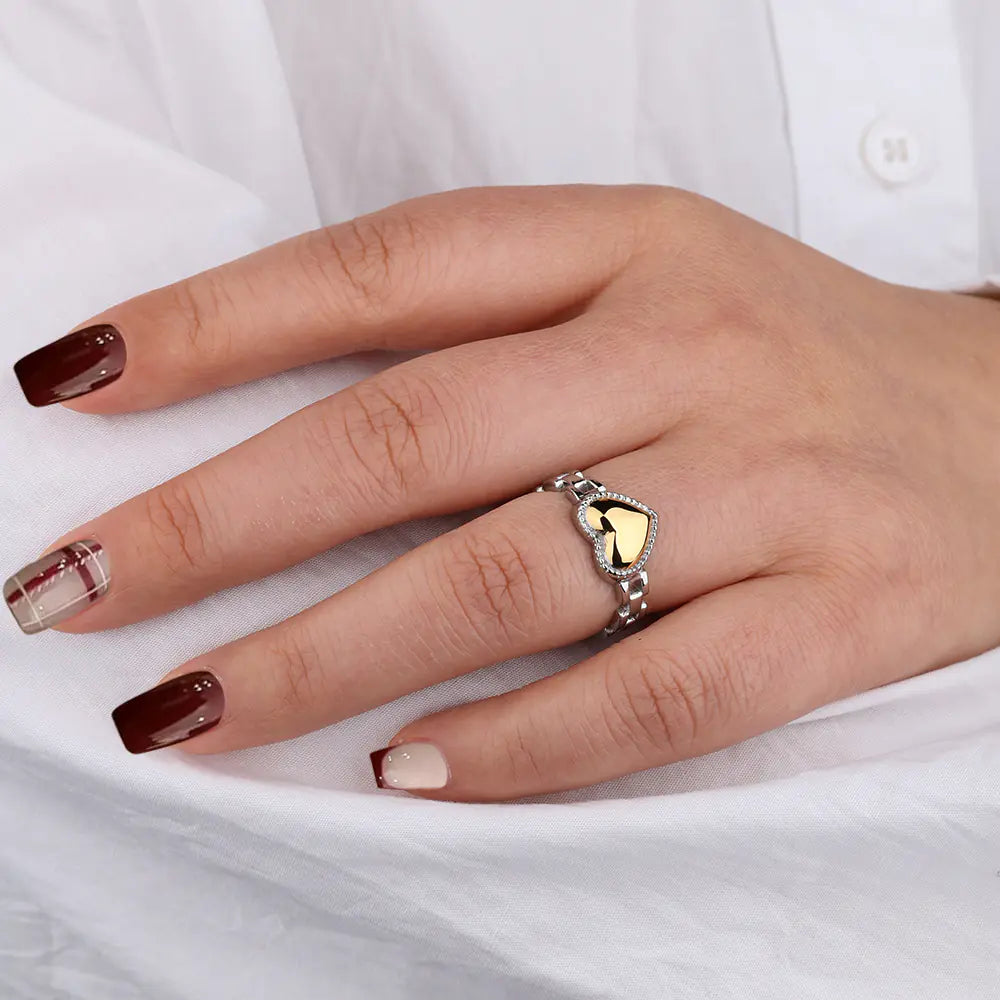 Stainless Steel Chain Little Heart Ring