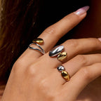 Two-Tone Double Point Design Stainless Steel Ring