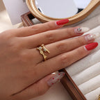 Pink Heart Shape Zicorn Stainless Steel Open Ring