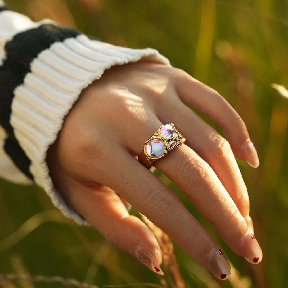 Stainless Steel Moonstone Open Ring