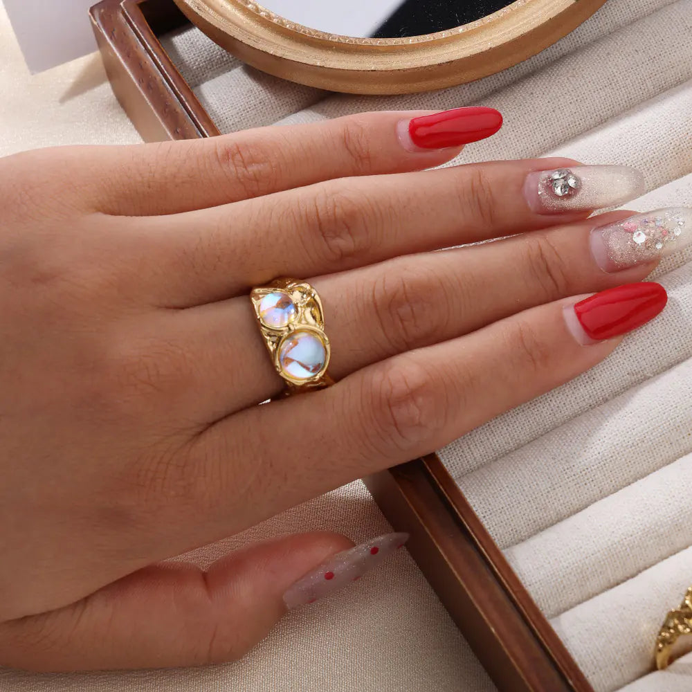 Stainless Steel Moonstone Open Ring