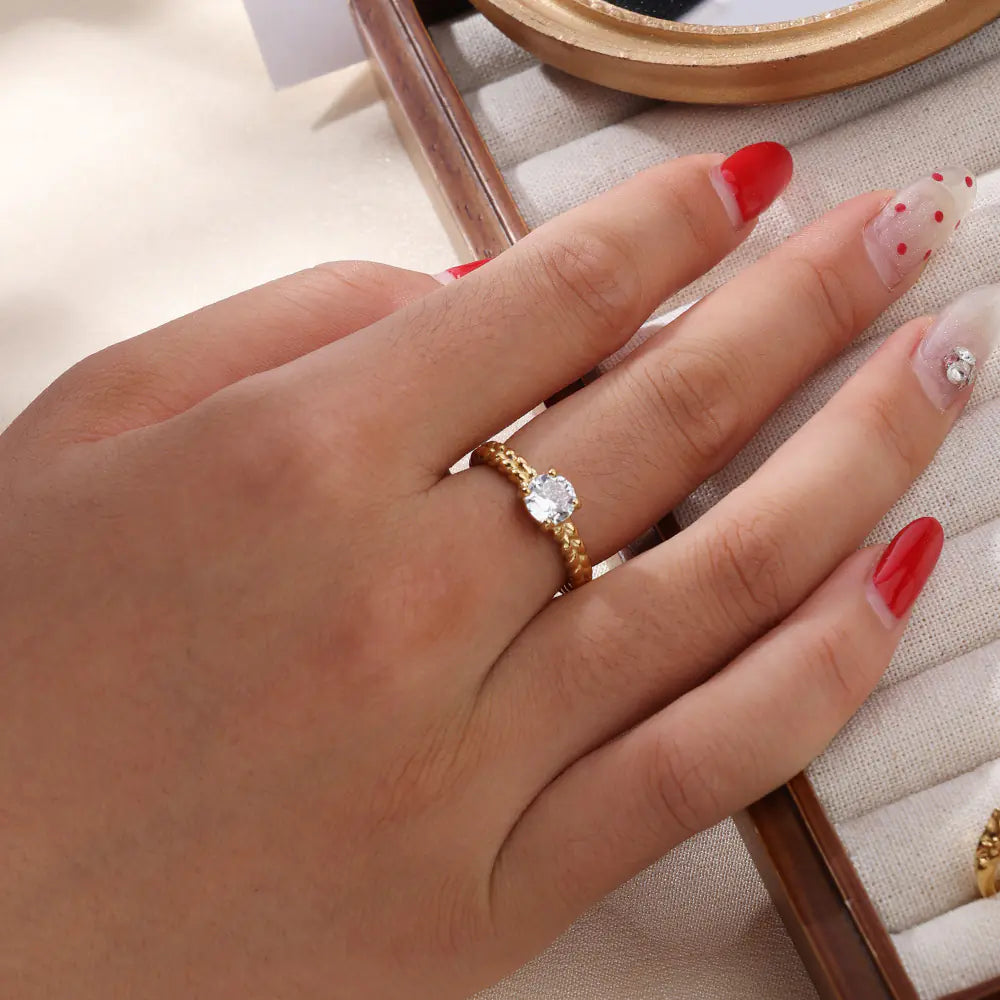 Stainless Steel Moonstone Design Open Ring