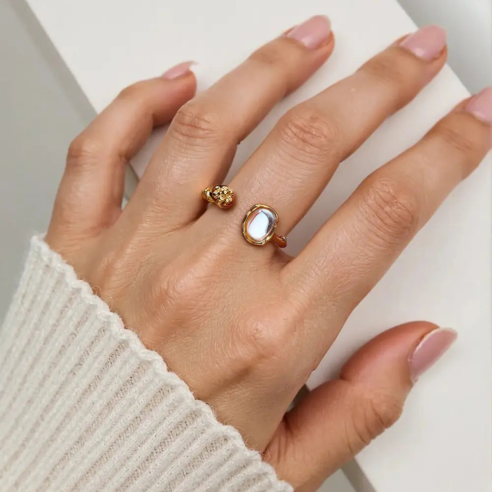 Stainless Steel Moonstone Design Open Ring