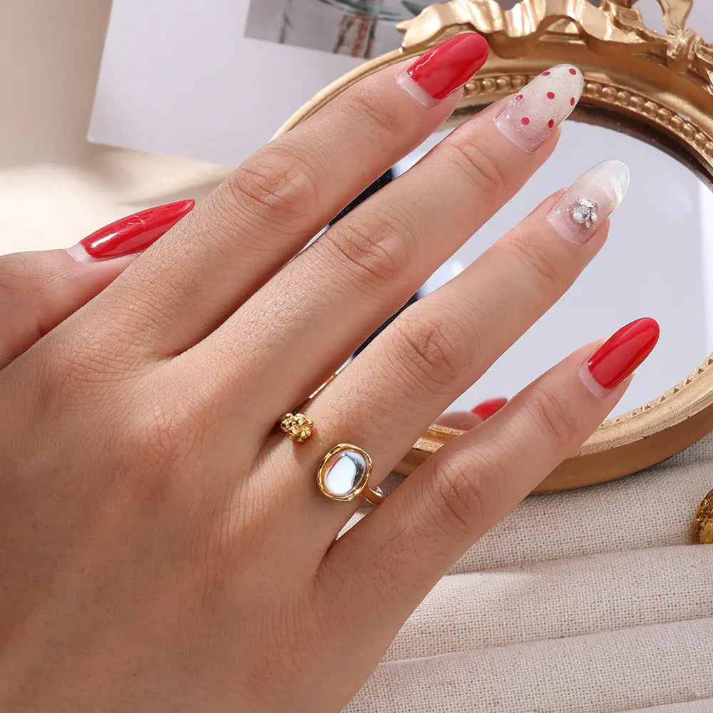 Stainless Steel Moonstone Design Open Ring