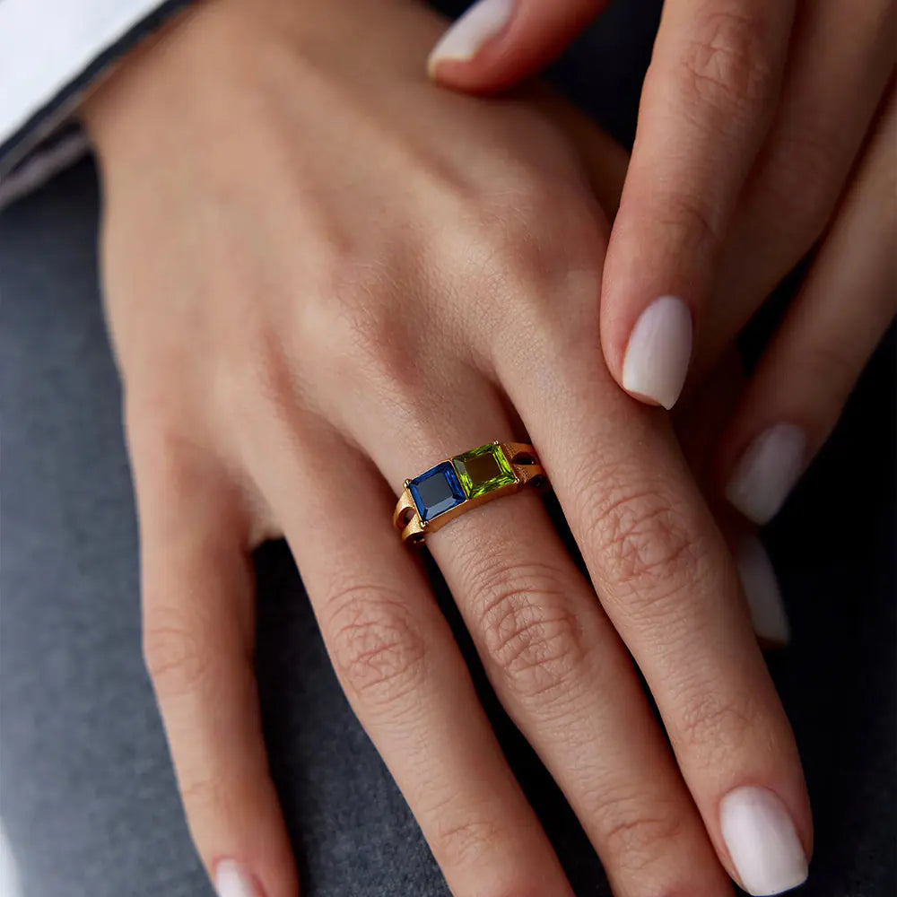 Two-Tone Double Color CZ Stainless Steel Open Ring