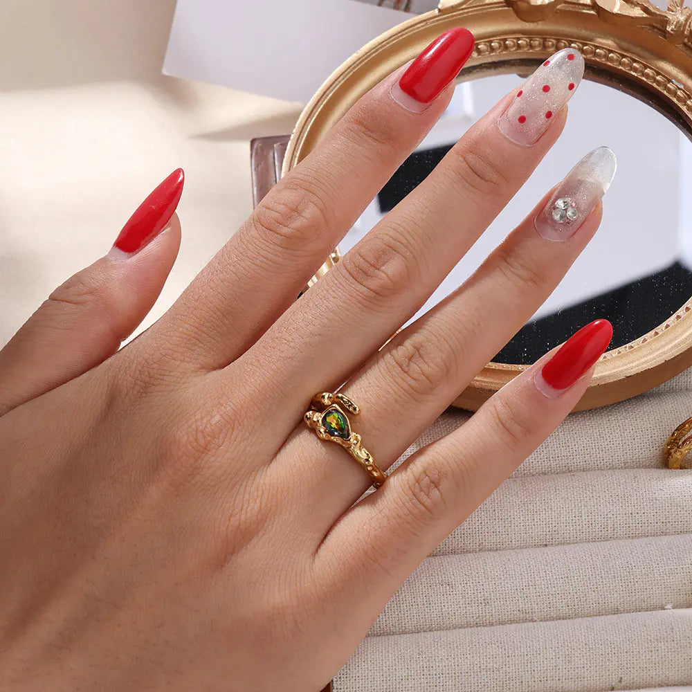 Stainless Steel Twisted White Zircon Open Ring