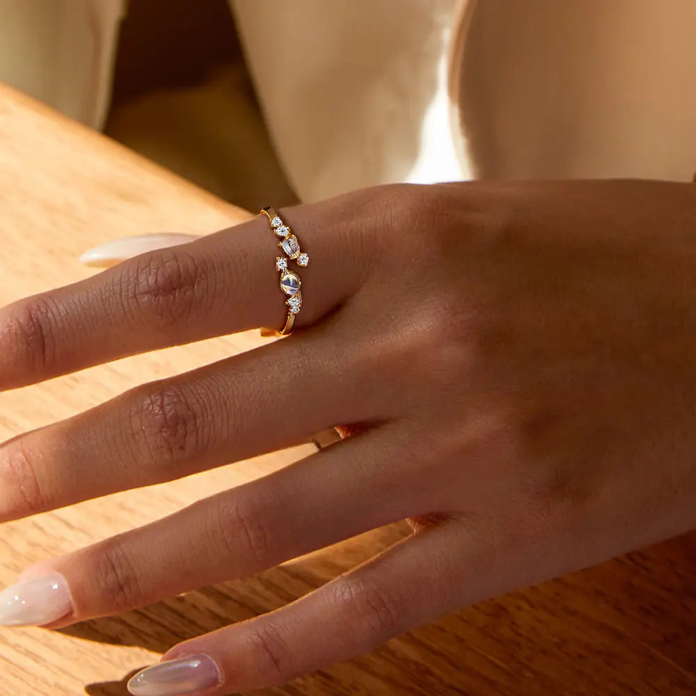 925 Sterling Silver Moonstone Adjustable Ring