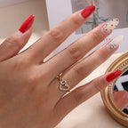 Simple 925 Sterling Silver Heart CZ Adjustable Ring