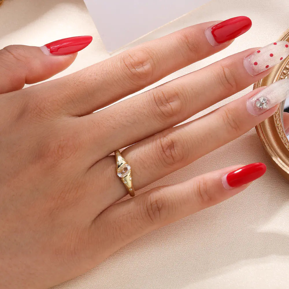 S925 Sterling Silver Oval Single CZ Open Ring