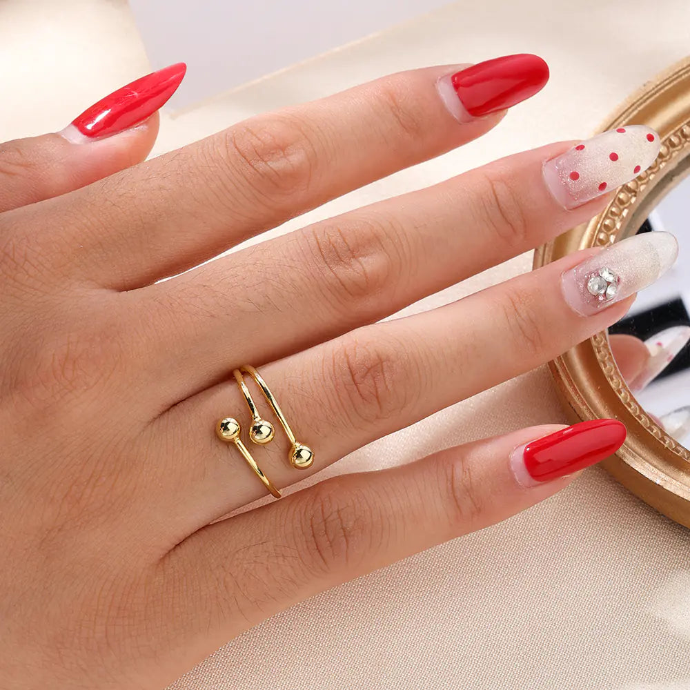 S925 Sterling Silver Lined Round Beads Open Rings