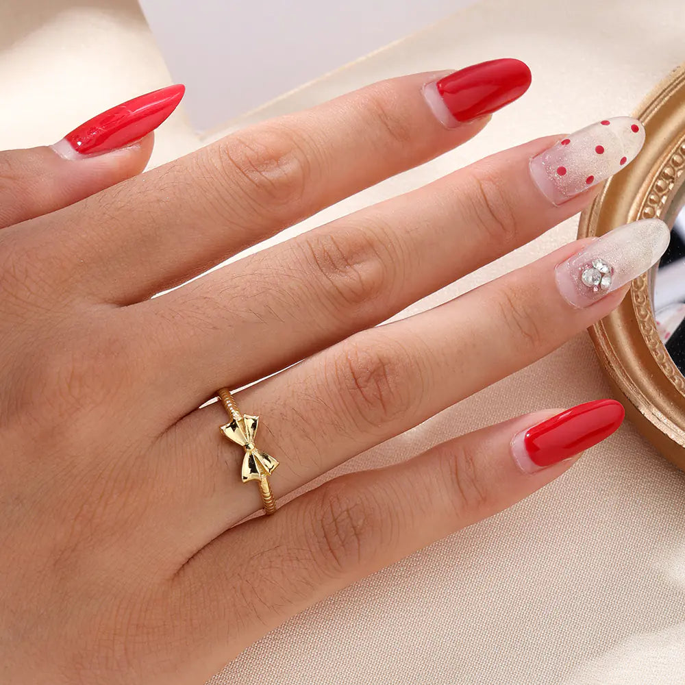 Trendy Dainty 925 Silver Chic Shiny Bow Ring