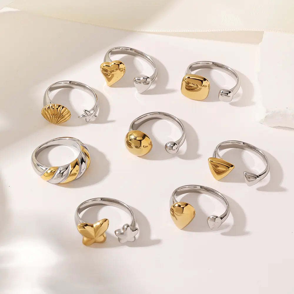 Stainless Steel Two-tone Irregular Adjustable Ring
