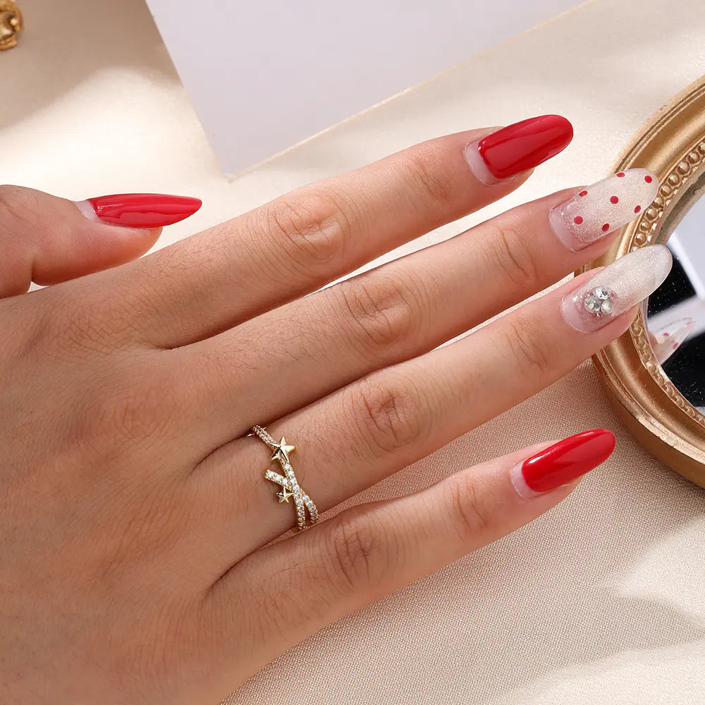 Full CZ Star Design Non 925 Silver CZ 18K Gold Ring