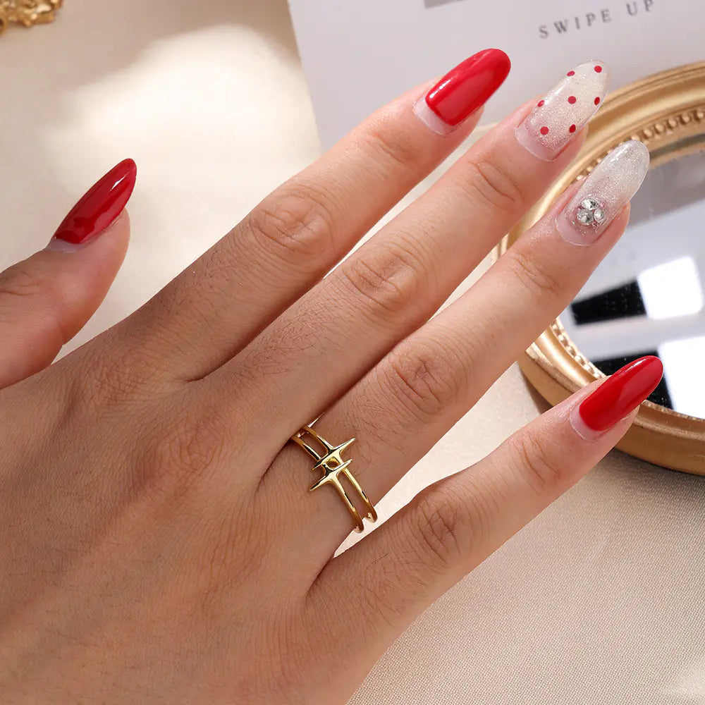 S925 Silver Double-layered Quadrilateral Star Open Ring