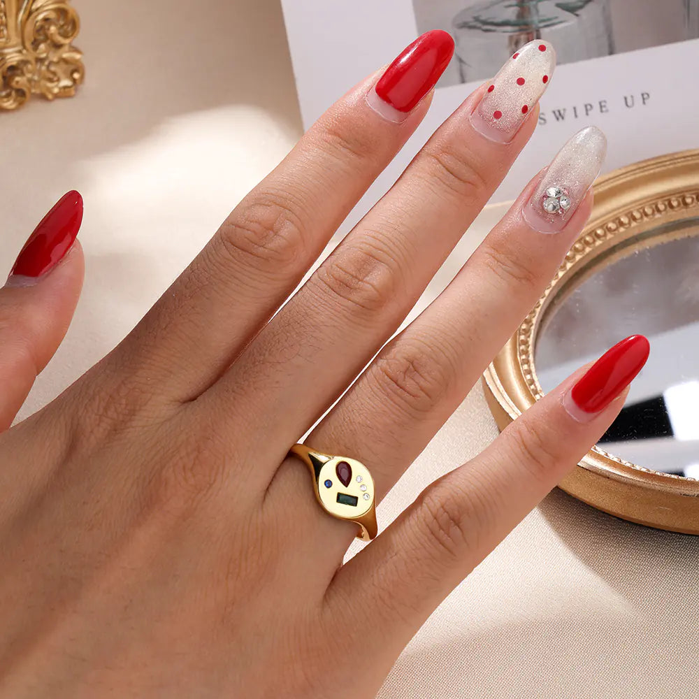 925 Sterling Silver Circular Inlaid Irregular Color Ring