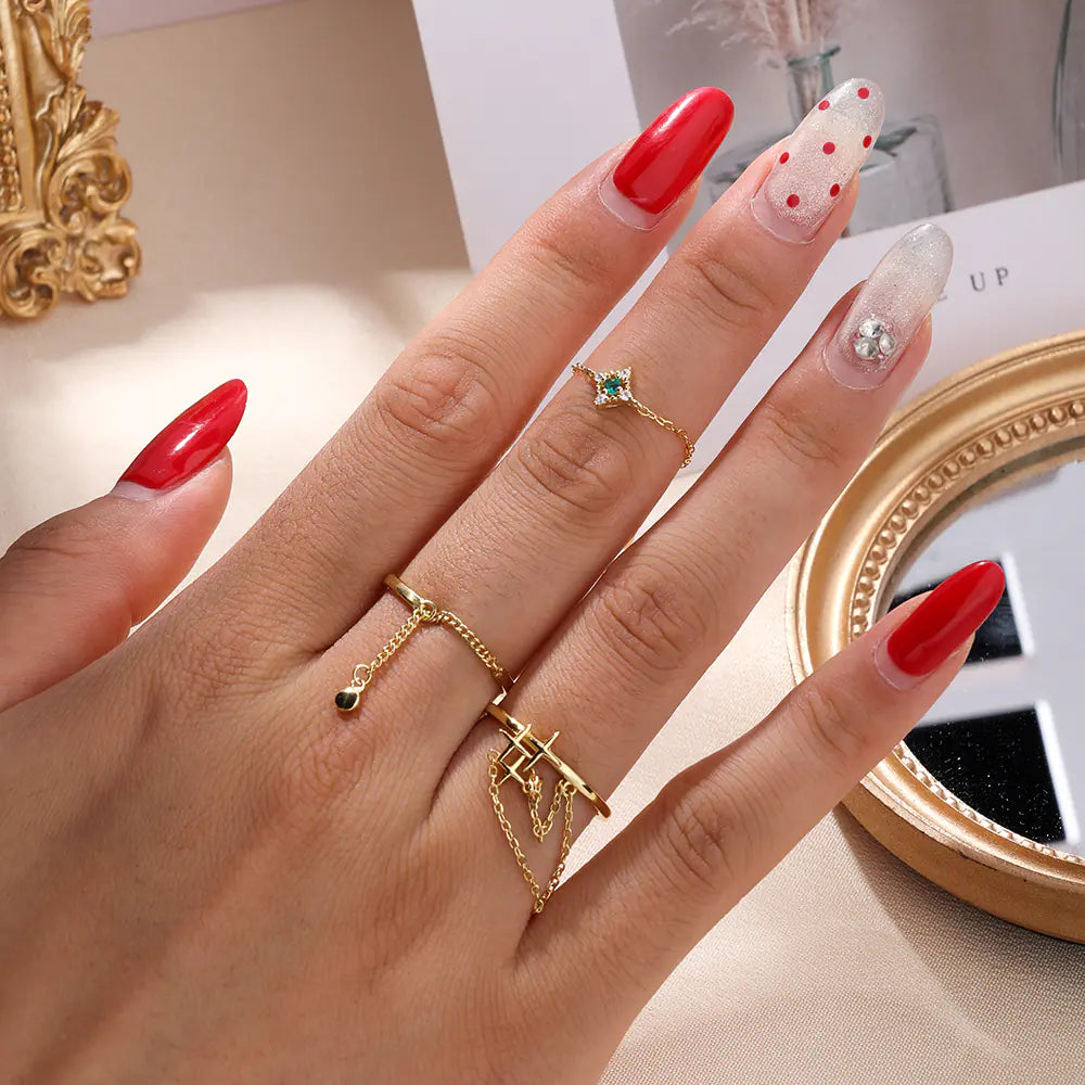 S925 silver Bead-shaped Chain Adjustable Gold Ring