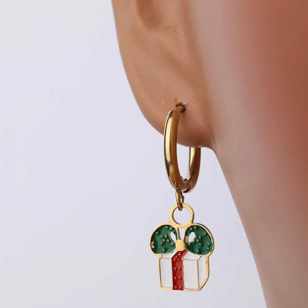 Stainless Steel Gold Plated Christmas Gift Earrings