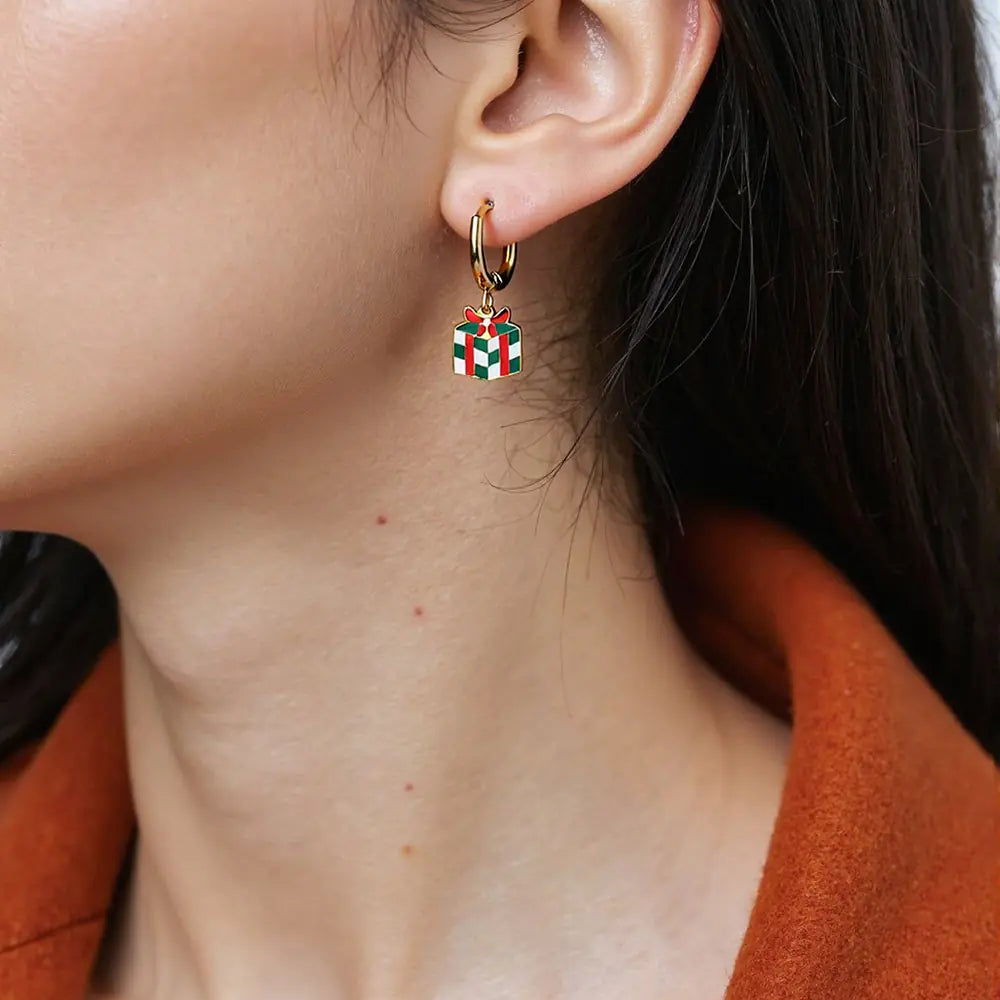 Stainless Steel Gold Plated Christmas Gift Earrings