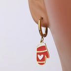 Gold Plated Stainless Steel Hoop Christmas Gloves Earrings