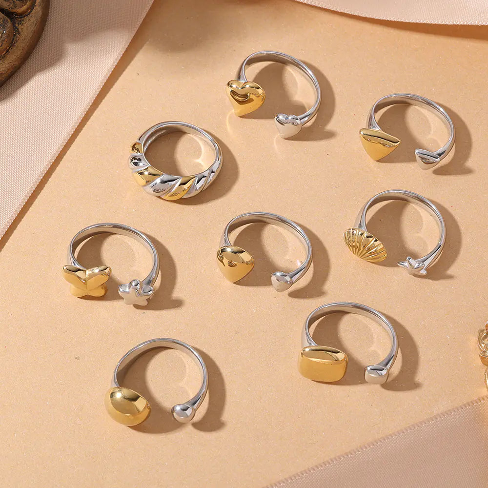 Stainless Steel Two-tone Irregular Adjustable Ring