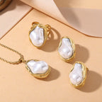 No Tarish Stainless Steel Baroque Pearl Stud Earrings