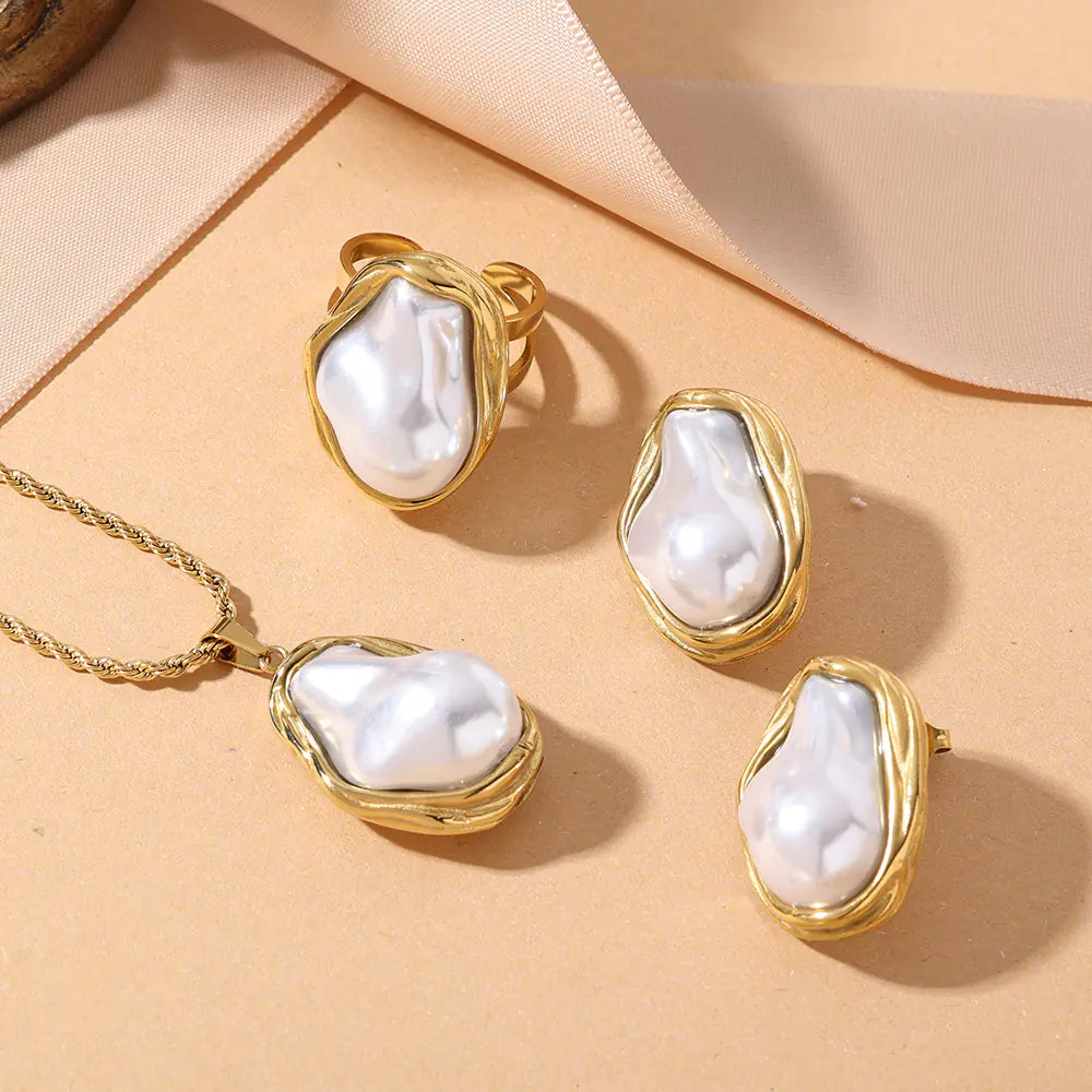No Tarish Stainless Steel Baroque Pearl Stud Earrings