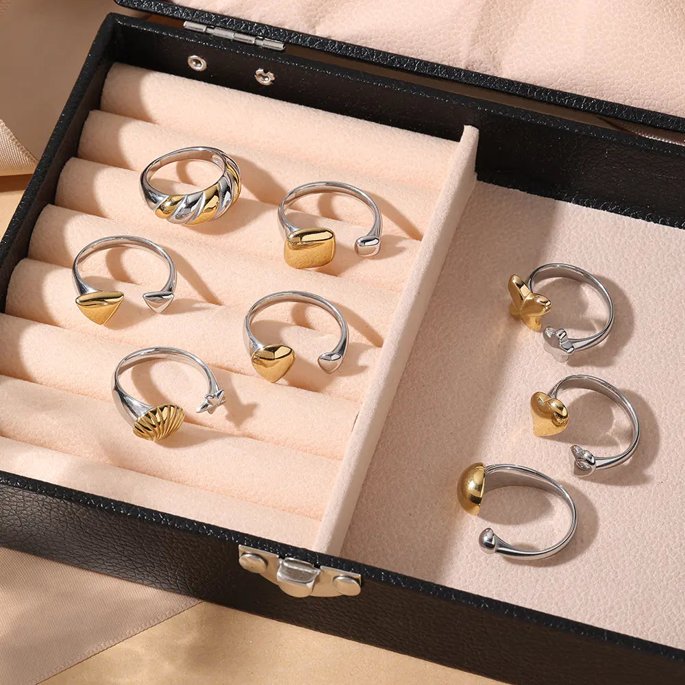 Stainless Steel Two-tone Irregular Adjustable Ring
