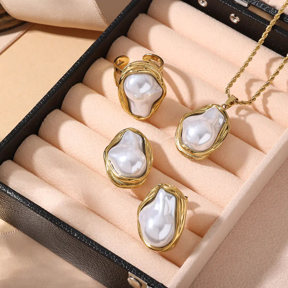 No Tarish Stainless Steel Baroque Pearl Stud Earrings