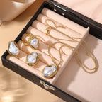 Stainless Steel Gold Baroque Pearl Pendant Necklace