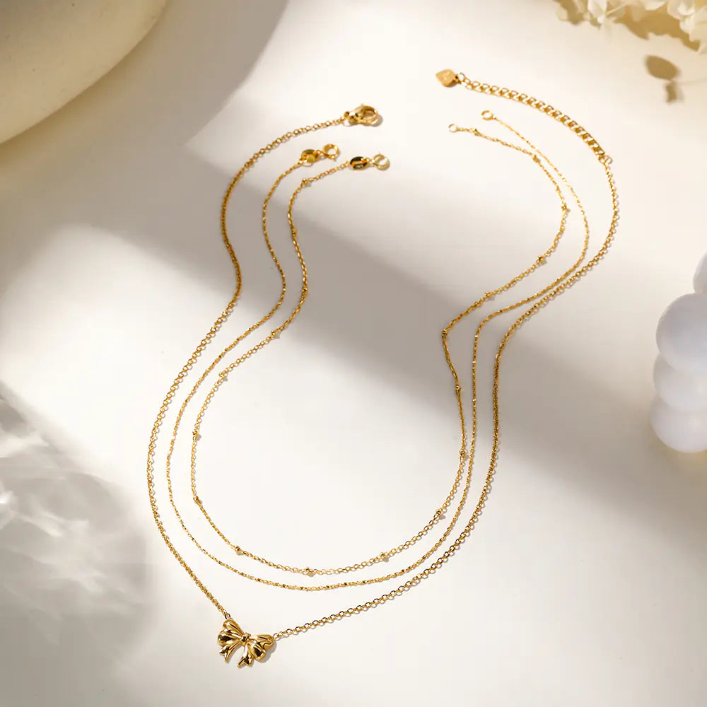 New 925 Silver Butterfly Triple Layer Necklace Set