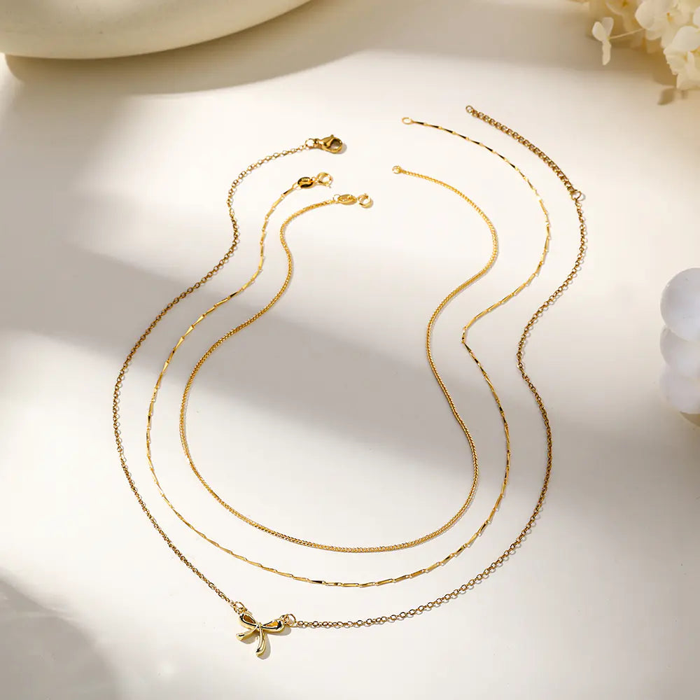 Hot 925 Silver Butterfly Triple Layer Necklace Set
