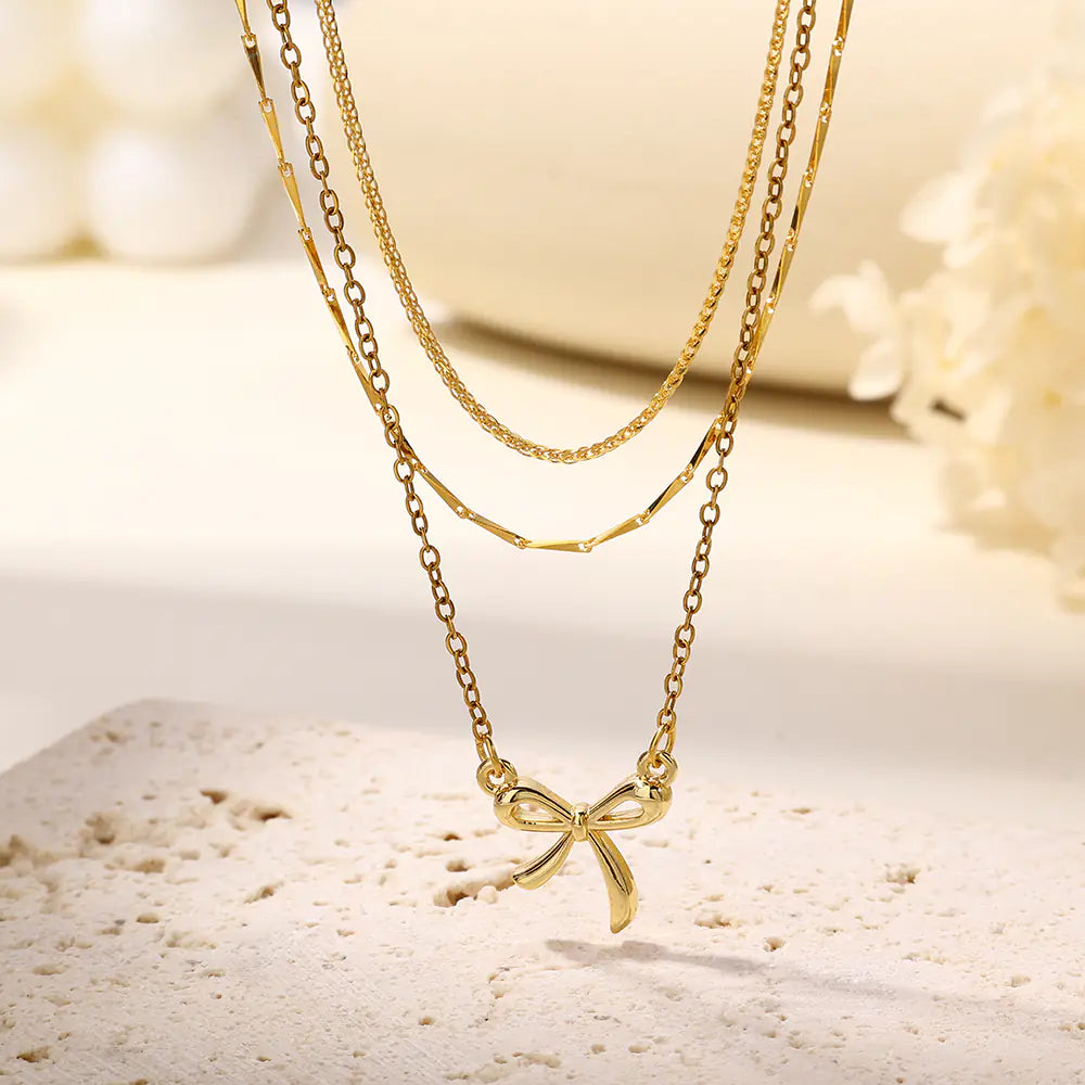Hot 925 Silver Butterfly Triple Layer Necklace Set