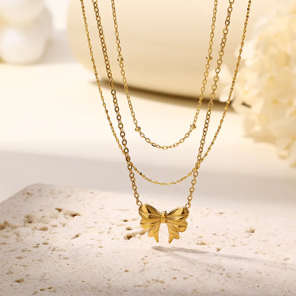 New 925 Silver Butterfly Triple Layer Necklace Set