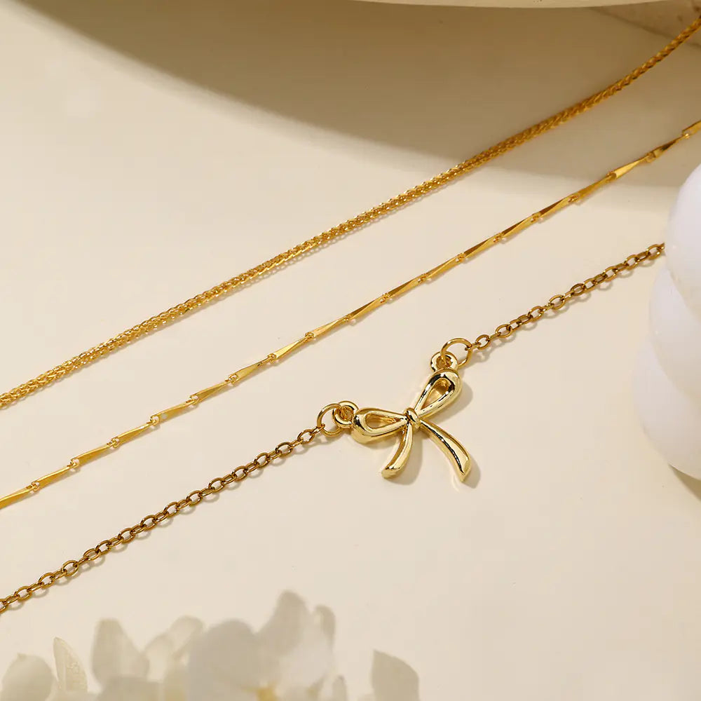 Hot 925 Silver Butterfly Triple Layer Necklace Set