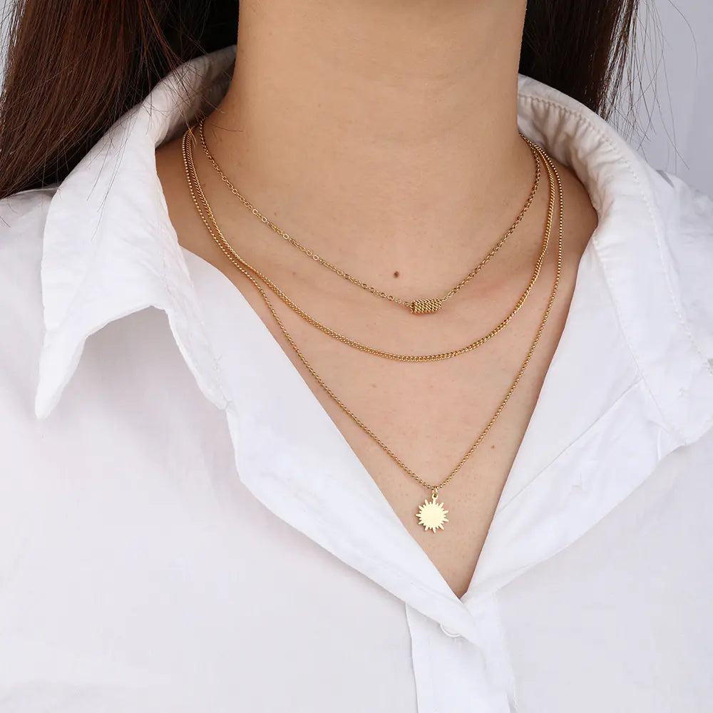 Stainless Steel Gold Plated Sun&Moon Necklace Group