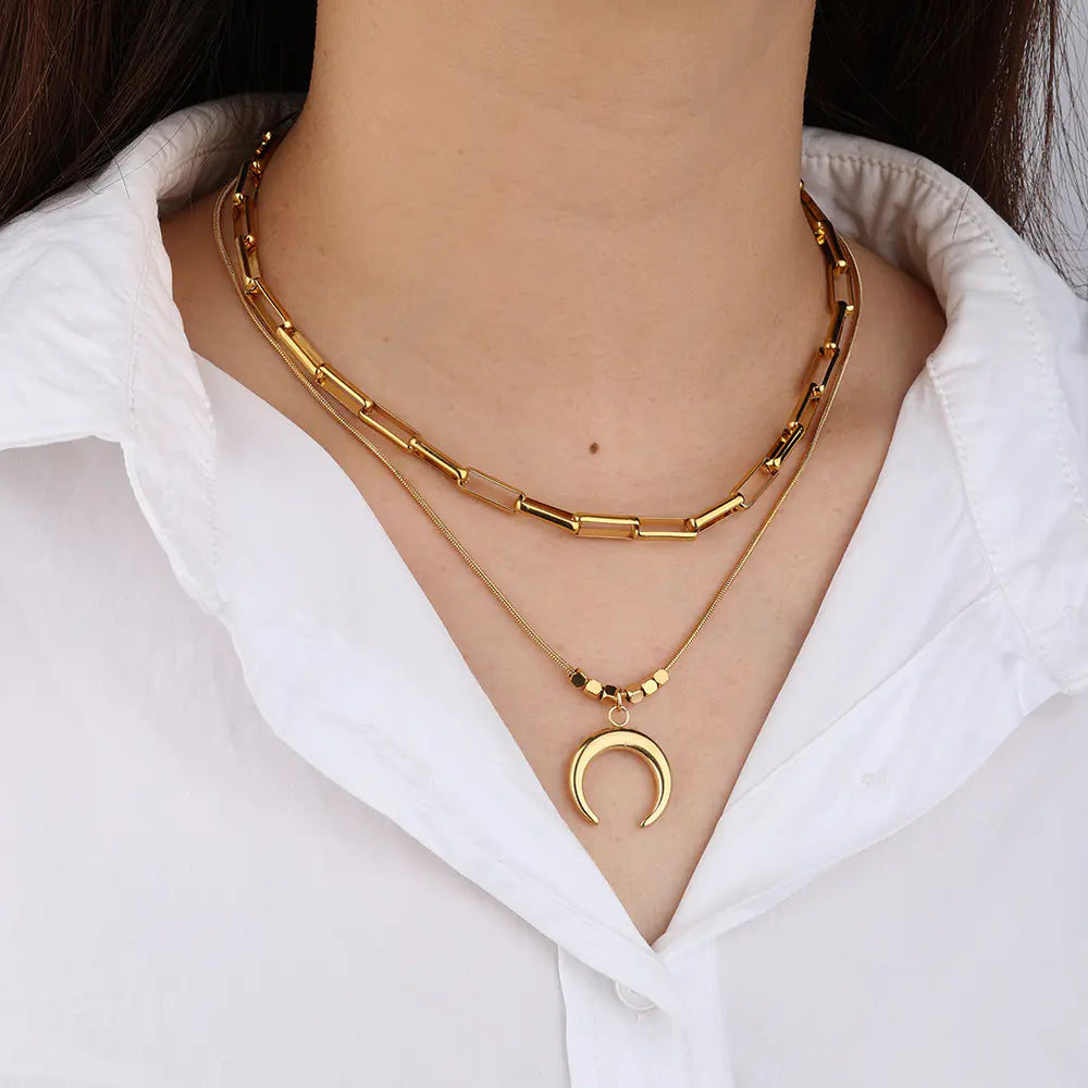 Stainless Steel Gold Plated Sun&Moon Necklace Group