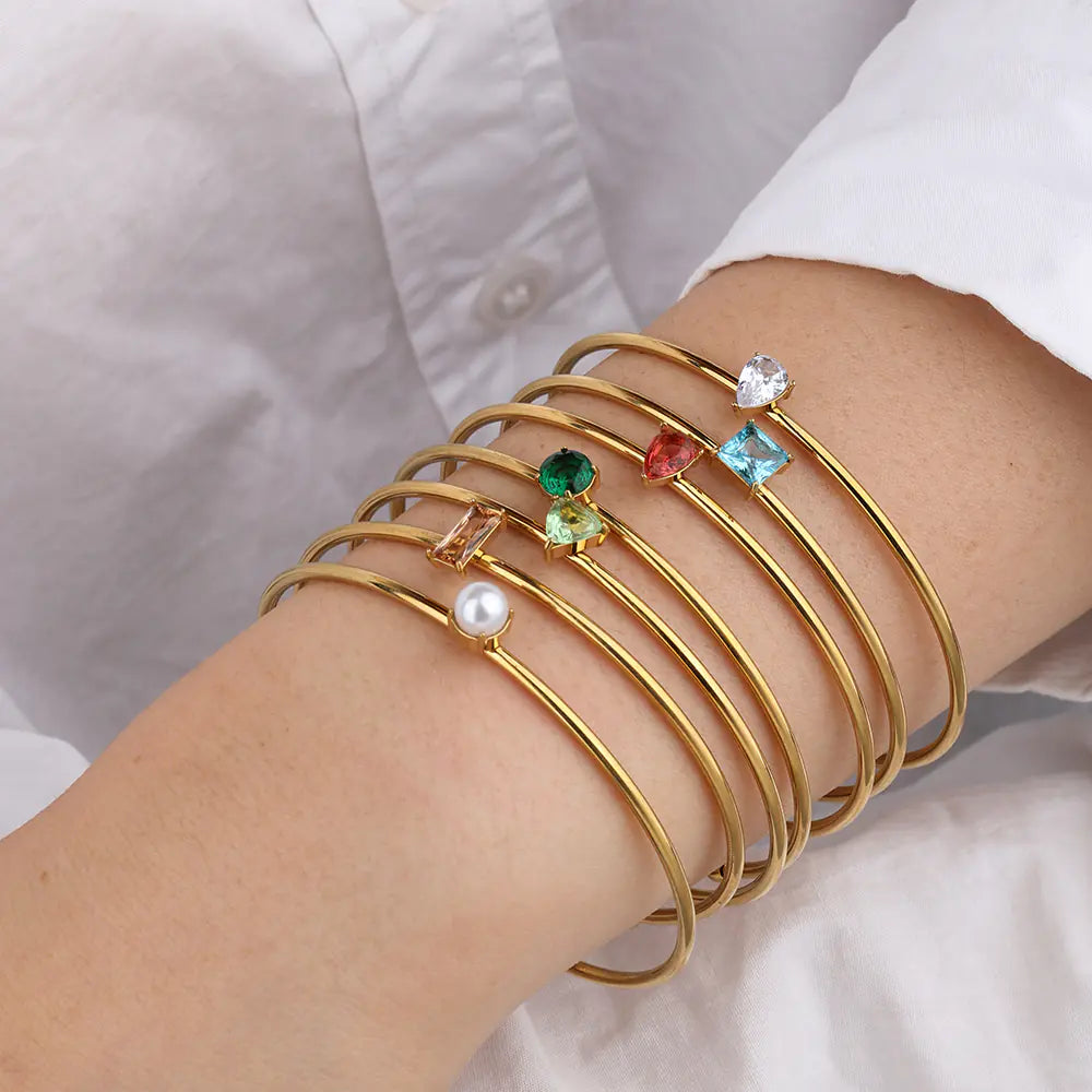 Customizable Stainless Steel Twelve Month Birthstone Bracelet