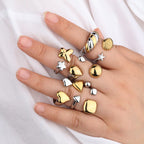 Stainless Steel Two-tone Irregular Adjustable Ring