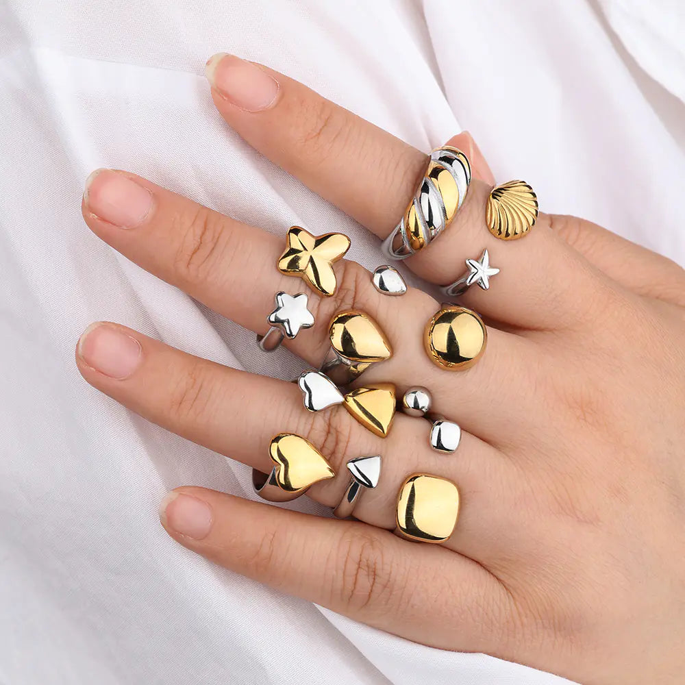 Stainless Steel Two-tone Irregular Adjustable Ring