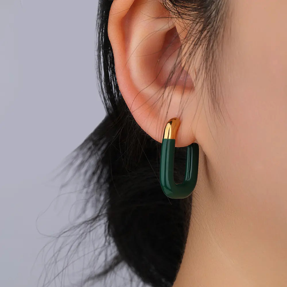 Stainless Steel Enamel Hoop Earrings