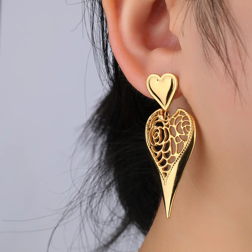 Stainless Steel Gold Peach Heart Stud Earrings
