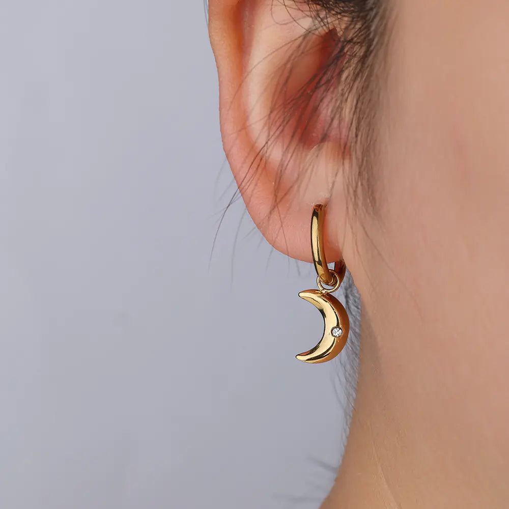 Stainless Steel Moon Design Stud Earrings