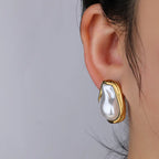 No Tarish Stainless Steel Baroque Pearl Stud Earrings