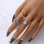 Fashion Sunflower Brass CZ Adjustable Ring