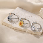 Fashion Sunflower Brass CZ Adjustable Ring