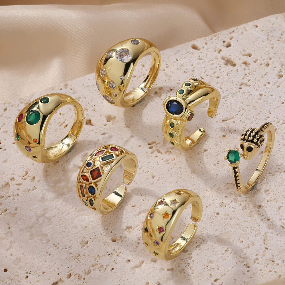 Brass Black cz skull adjustable ring